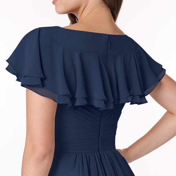 AZAZIE HADLEY A-Line Pleated Chiffon Knee-Length Dress Dark Navy custom size - Picture 4 of 15